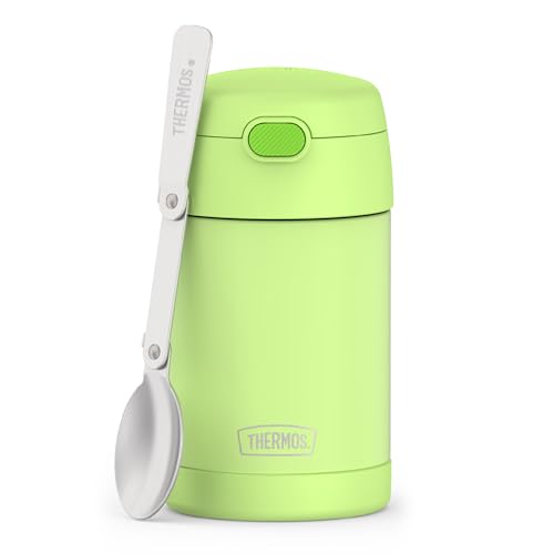 THERMOS FUNTAINER 16 Ounce Stainless Steel Vacuum Insulated Food Jar with Folding Spoon, Neon Lime