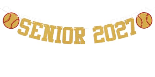 Senior 2027 Softball Banner - Gold Glitter Class of 2027 Party Decor