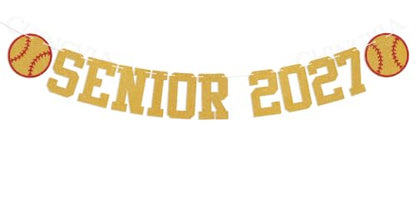 Senior 2027 Softball Banner - Gold Glitter Class of 2027 Party Decor