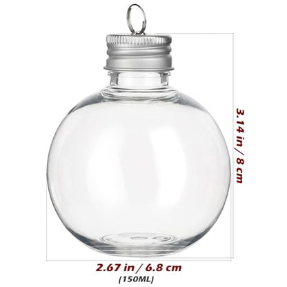 Fillable Christmas Drink Balls - 10 Pack 150ml Clear Plastic Ornaments with Silver Caps