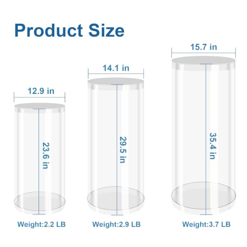 3-Piece Clear Cylinder Pedestal Stands for Weddings & Parties - 23.6, 29.5, 35.4 Inches