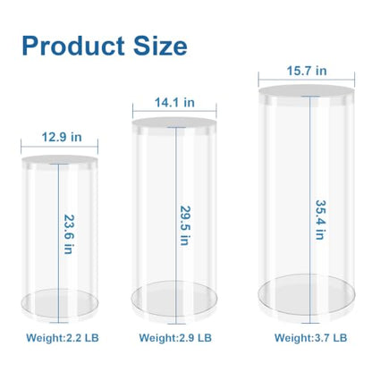 3-Piece Clear Cylinder Pedestal Stands for Weddings & Parties - 23.6, 29.5, 35.4 Inches