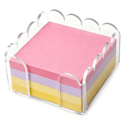 Scalloped Acrylic Sticky Note Holder - Square B, 3x3 Inch Desk Organizer
