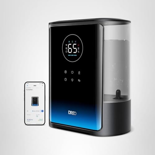 DREO 8L Smart Humidifiers for Bedroom 600ft², 80H Runtime Warm&Cool Supersized Mist Humidifier for Large Room Indoor, Quiet Whole House humidifier for Baby, Plants, with Alexa/Google, Black, HM717S