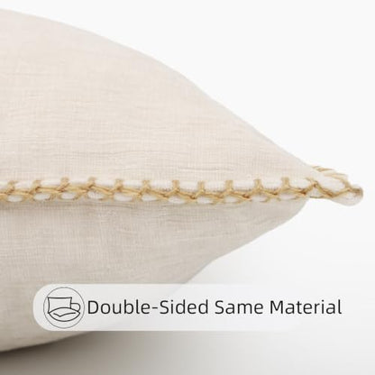 Chenille Lumbar Pillow Cover 12x24 Beige Decorative Cushion Cover