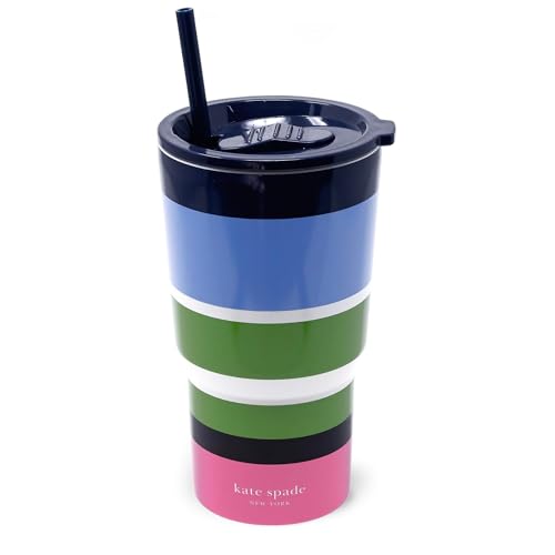 Kate Spade New York 20 Ounce Insulated Tumbler for Cold and Hot Drinks with Reusable Straw, Stainless Steel Travel Cup with Slide Top Lid, Ladybug Dot