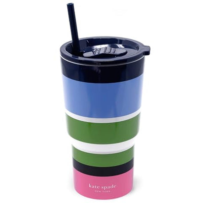 Kate Spade New York 20 Ounce Insulated Tumbler for Cold and Hot Drinks with Reusable Straw, Stainless Steel Travel Cup with Slide Top Lid, Ladybug Dot