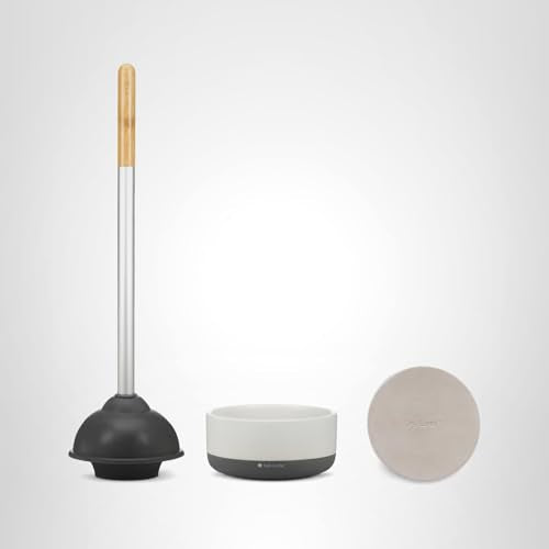 Full Circle Royal Plunge - Bathroom Toilet Plunger with Ceramic Holder and Instant-Dry Coating for Mold & Mildew Prevention, Easy to Clean & More Hygenic, White