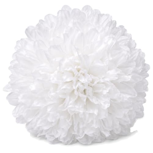 White Homecoming Mum Flower 6.5 Inch Artificial Silk Chrysanthemum Decoration