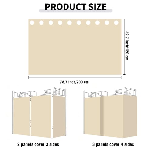 Twin XL Bunk Bed Curtain Set - Black, 47 x 78.7 Inches, Pack of 2 - Blackout Privacy Panels for Dorms