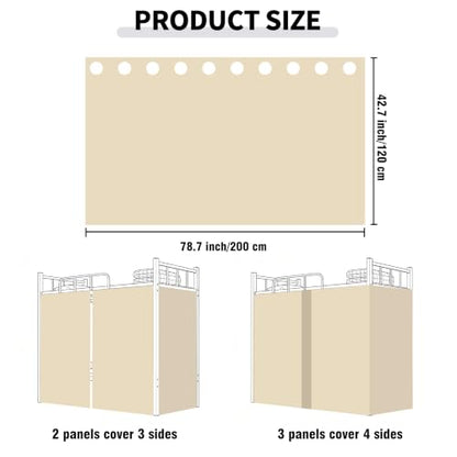 Twin XL Bunk Bed Curtain Set - Black, 47 x 78.7 Inches, Pack of 2 - Blackout Privacy Panels for Dorms