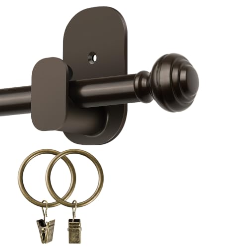 Antique Bronze Curtain Rod Set 16-30 Inches with No-Drill Adhesive Brackets and Rings