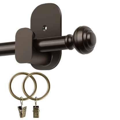 Antique Bronze Curtain Rod Set 16-30 Inches with No-Drill Adhesive Brackets and Rings