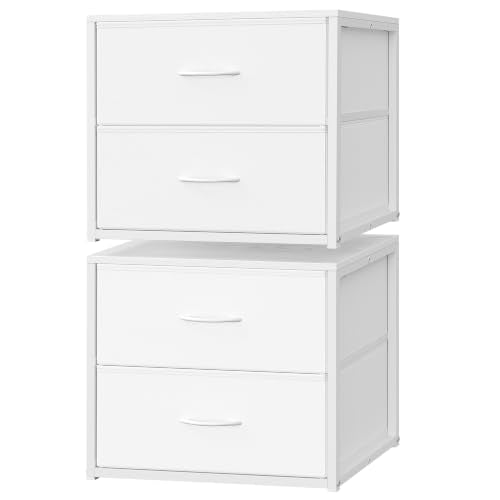 SONGMICS Stackable Closet Storage Drawers in Cloud White – 2 Pack, 13.2"D x 19.5"W x 16.7"H
