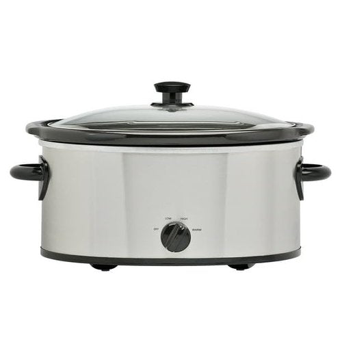 6 Quart Oval Slow Cooker, Stainless Steel Finish, Glass Lid, Model # MS54100112168S, Perfect For Slow-Cooking Meats, Three Temperature Settings - Low, High, And Warm