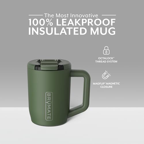 BrüMate Müv - 15oz 100% Leak Proof Insulated Coffee Mug with Handle & Lid - Stainless Steel Coffee Travel Mug - Double Walled Coffee Cup (OD Green)