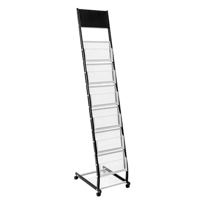 6-Tier Rolling Magazine Display Rack with Mesh Baskets, Floor Standing Book & Brochure Organizer