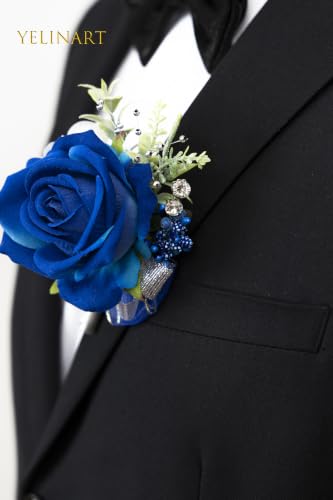 Royal Blue Corsage and Boutonniere Set Prom Homecoming Flower - Elegant Matching Floral Accessories