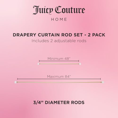 Juicy Couture Astoria 2-Piece Gold Curtain Rod Set 48-84 Inches - Adjustable Telescoping Design