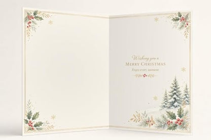 Brother Christmas Card - Teddy Bears on Sledge Winter Scene, A5 Holiday Greeting