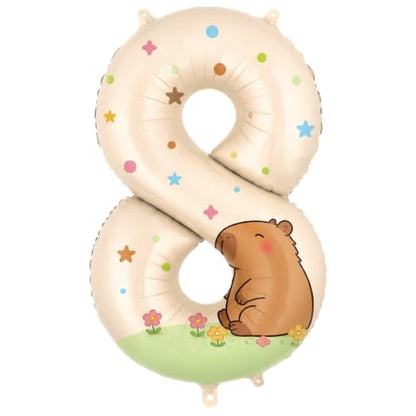 Giant 40-Inch Capybara Number 8 Balloon - Brown Birthday Decoration