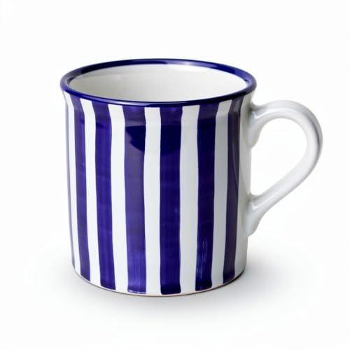 Large Handmade Ceramic Mug 17.5oz Navy Blue Stripe Coffee Tea Cup with Handle