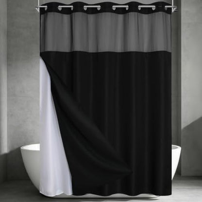 No Hook Black Slub Shower Curtain with Snap-In Liner 72x75 Pack of 1