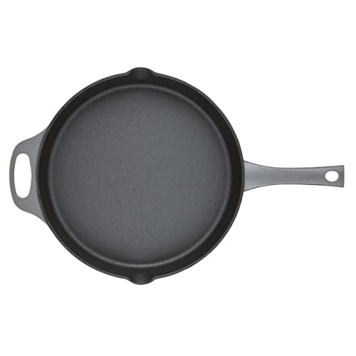 Rachael Ray NITRO Cast Iron Frying Pan/Skillet with Helper Handle and Pour Spouts, 12 Inch, Gray