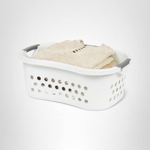 IRIS USA Laundry Basket Hamper Bag, Large Plastic 50L / 1.5 Bushel Dirty Clothes Sorter Bin Organizer for Blankets Bathroom Dorm Bedroom with Ventilation Holes Hip Hold Built-In Carry Handles, White