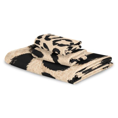 ALAZA Beige Leopard Spots Towel Set - 3 Piece Bathroom Linen Multi13
