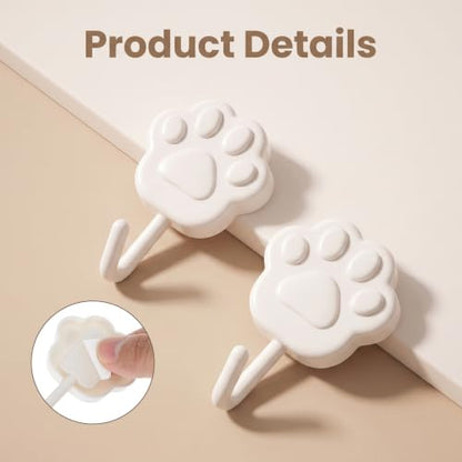 Heavy Duty Self Adhesive Wall Hooks - Paw Design, 6 lbs Capacity, No Drill Needed