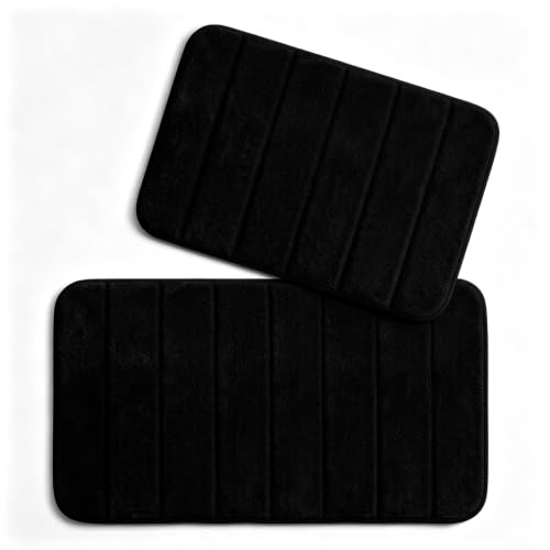 Memory Foam Bath Mat Set - Black, Non Slip & Quick Dry Bathroom Rugs