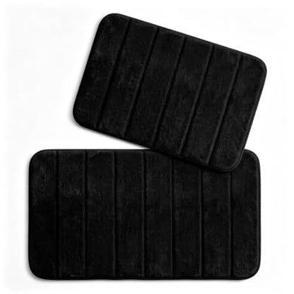 Memory Foam Bath Mat Set - Black, Non Slip & Quick Dry Bathroom Rugs