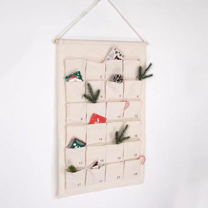 Fabric Advent Calendar with 24 Numbered Pockets - Christmas Wall Hanging