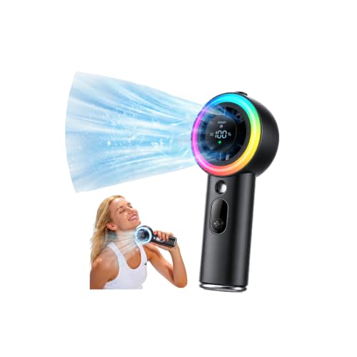 Portable Handheld Fan with Mist - Black, 1-199 Speed, Ice Cooling