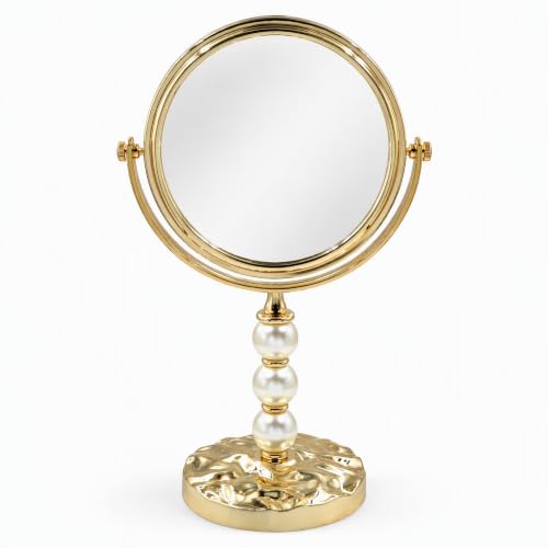 Gold Double Sided Makeup Mirror with 1X & 2X Magnification - Swivel Tabletop Vanity Mirror