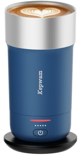 Kepwam Heated Coffee Mug 16oz with Steel Blue Finish - Temp Control, 3 Settings