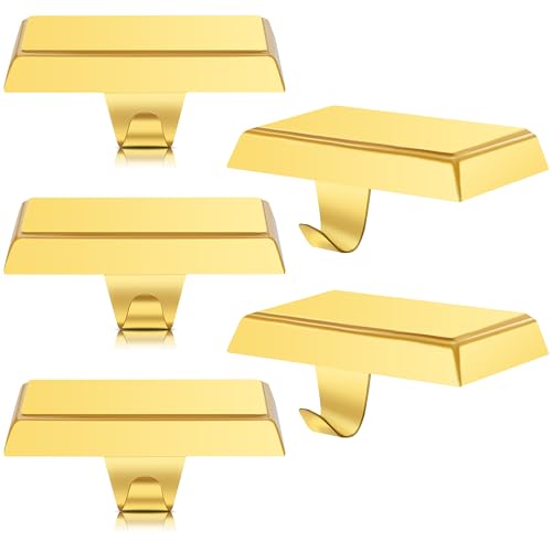 Christmas Stocking Holders Set of 4 Gold Mantel Hooks Fireplace Hangers Xmas Décor