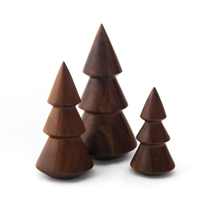 Acacia Tree Set - Handcarved Wooden Holiday Decor for Tabletop & Mantel