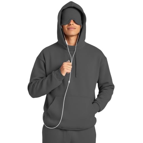 Ainangua Men's Oversized Hoodie with Built-In Eye Mask - Dark Gray, Large - Travel Sleep Wearable Blanket