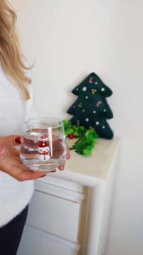 Snowman Glass Cup Set of 2 - 12oz Hand Blown Stemless Christmas Drinkware