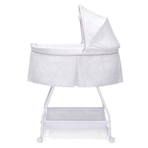Baby Bassinet Bedside Sleeper with Vibration and Mesh Sides – Grey Lattice