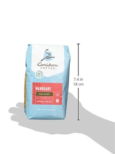 Caribou Coffee, Mahogany Dark Roast, Whole Bean, 12 oz. Bag, Dark Roast Blend of El Salvador, Sumatra, & Guatemala Coffee Beans, Earthy, Dark, & Bold, with A Raw Sugar Finish; Sustainable Sourcing