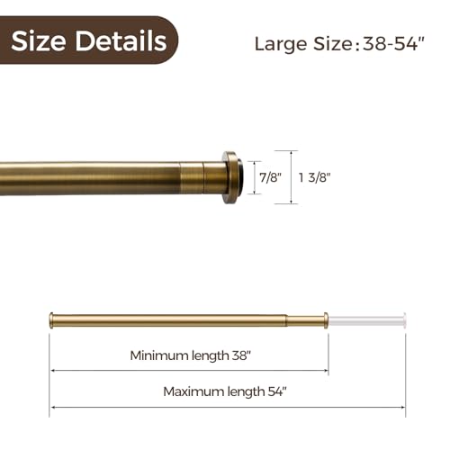 38-54 Inch Adjustable Tension Curtain Rod No Drill Brass Antique Finish