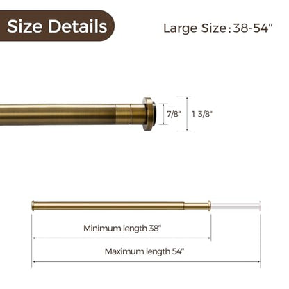 38-54 Inch Adjustable Tension Curtain Rod No Drill Brass Antique Finish