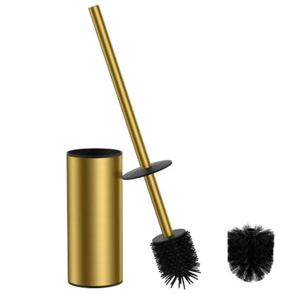 Gold Stainless Steel Toilet Brush & Holder Set - Extra Long Handle