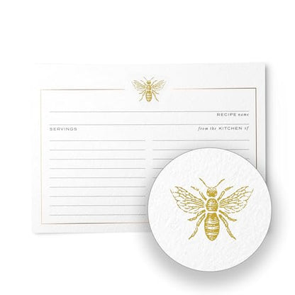 Gold Foil Bee Recipe Cards Set - 50 Double-Sided Kitchen Gift