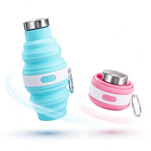 Collapsible Silicone Water Bottle Set - Blue & Pink, Reusable & Leakproof