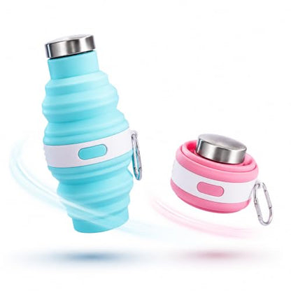 Collapsible Silicone Water Bottle Set - Blue & Pink, Reusable & Leakproof