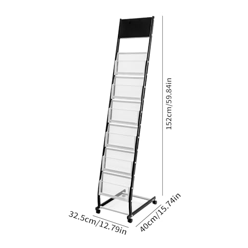 6-Tier Rolling Magazine Display Rack with Mesh Baskets, Floor Standing Book & Brochure Organizer